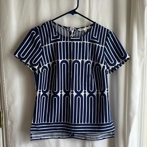 Trina Turk Blue and White Graphic Boxy Blouse